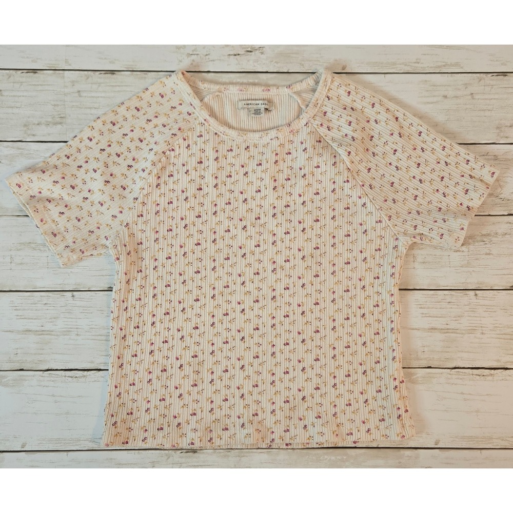 American Eagle Outfitters Scarf Top Baby Doll Floral Ribbed Crop Top Y2K Size M